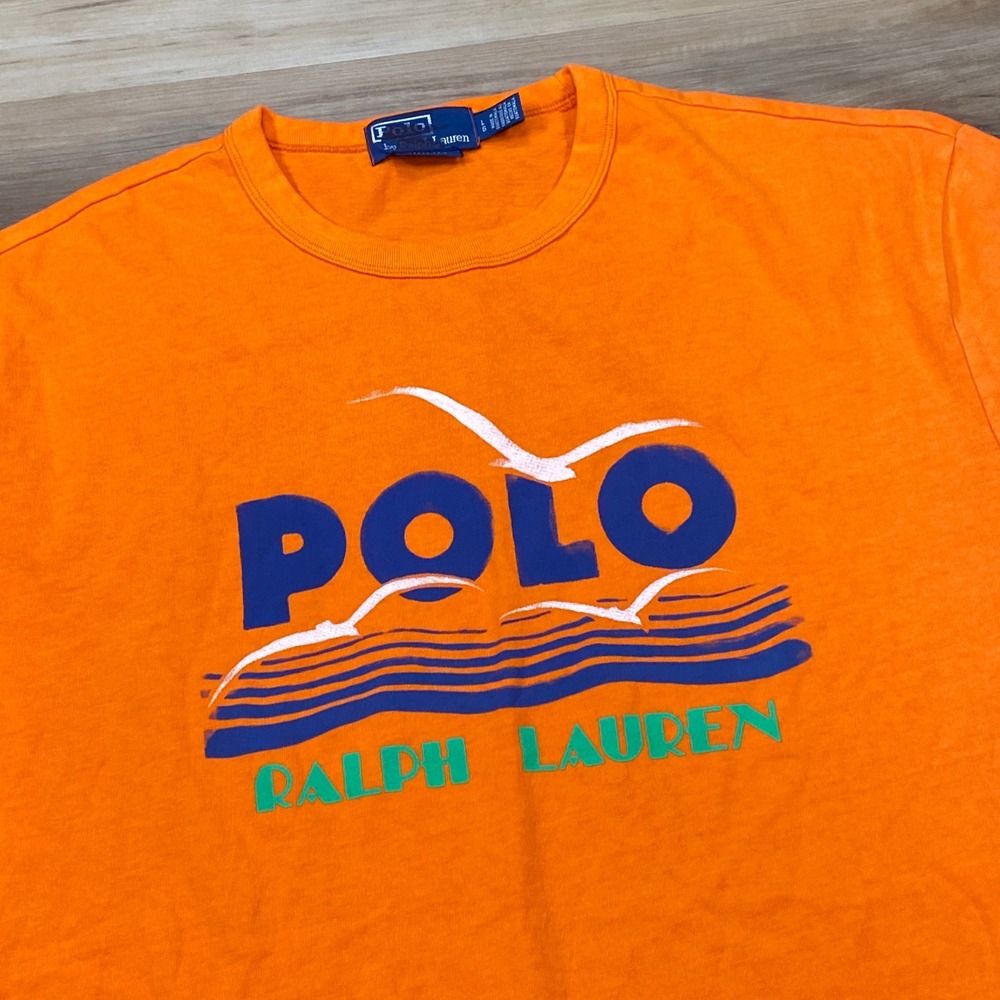 Polo Ralph Lauren Graphic Tee Mens L Classic Cotton Orange Streetwear Nautical‎